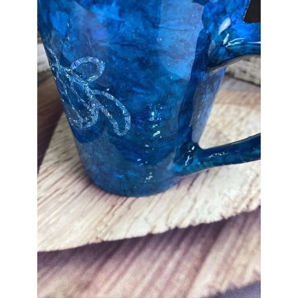 Sea Life Glitter & Alcohol Ink Coffee Mug Handmade Blue Green & Epoxy Resin